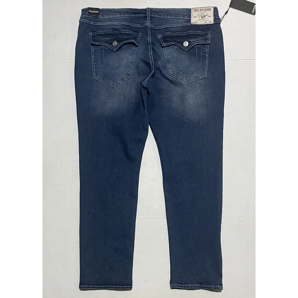 $204 True Religion Geno Relaxed Slim Tapered Leg Denim Jeans 42 X 32 Men's Dark